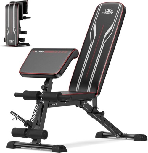 FLYBIRD Multifunctional Weight Bench with Leg Extension and Preacher Curl Pad, Adjustable and Foldable Workout Bench for Home Gym, 800LBS Weight Capacity Exercise Bench for Full Body Strength Training