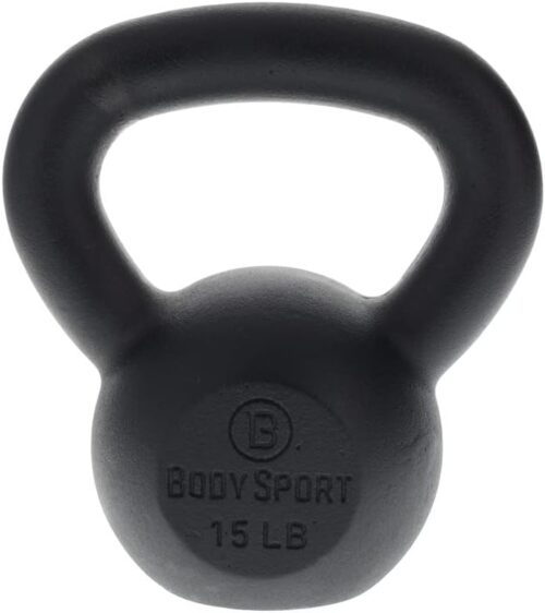 Body Sport Cast Iron Kettlebell, 15 lb. – At-Home Gym Equipment – Kettlebell Free Weights – Strength & Core Training Equipment – Cast Iron Resistance Workout Gear
