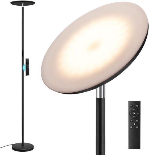 Modern LED Floor Lamp – Remote & Touch Control, 40W/2400LM Sky Torchiere Standing Lamp, Fully Dimmable, 3 Color Temperatures, Ideal for Living Room & Bedroom, Easy to Assemble