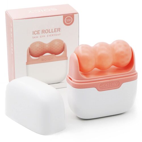 Ice Roller for Face and Eyes – Facial Skin Care Tools with 2 in 1 Face Roller and Travel Case, Self Care Gift for Men Women (Pink)