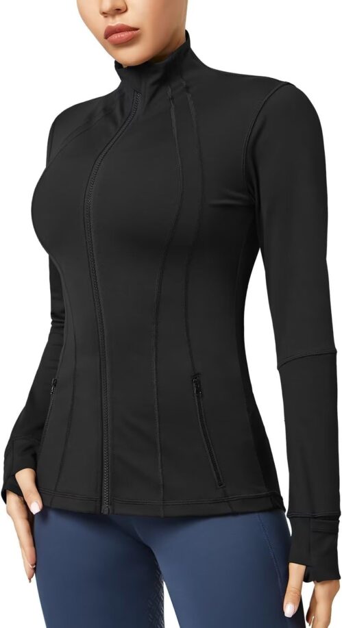 QUEENIEKE Women Athletic Jackets Cottony-Soft Full Zip Slim Fit Workout Running Jacket with Pockets
