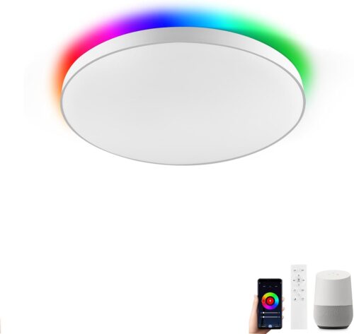 HOREVO 28W Smart Ceiling Light Flush Mount LED WiFi Light with Remote, Compatible with Alexa Google Home, 28cm Dimmable Color Changing Light Fixture for Kids Room Bedroom Living Room