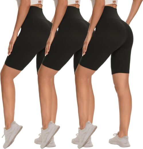 3 Pack Biker Shorts for Women – 8″/5″ High Waisted Tummy Control Workout Yoga Running Athletic Shorts