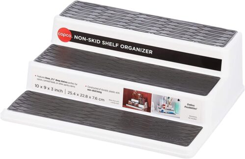 Copco Non-Skid 3-Tier Spice Pantry Kitchen Cabinet Organizer, 10-Inch, White/Gray