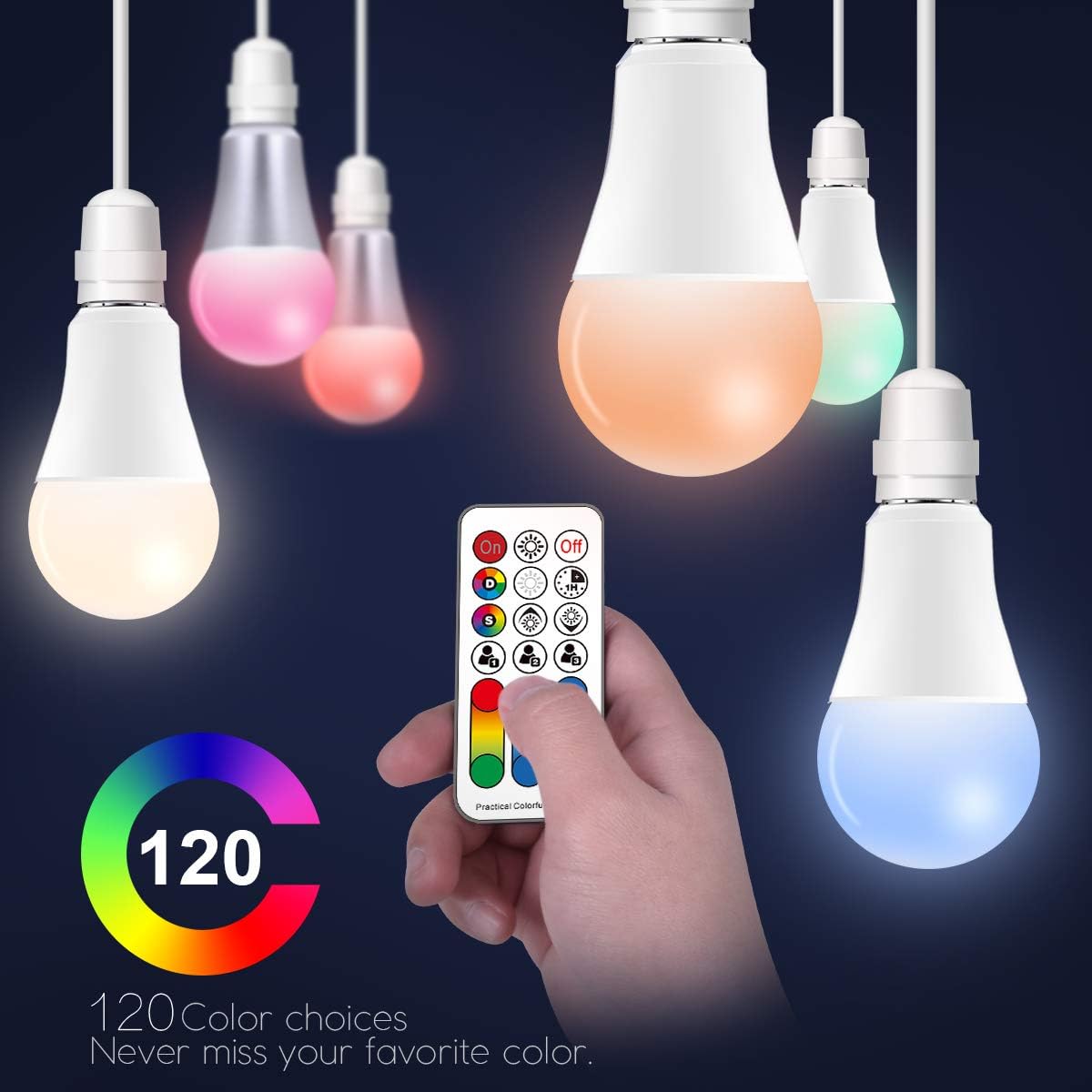 ILC Color Changing LED Light Bulb, 120 Colors, 2700K Warm White, 70 Watt Equivalent, DIY Strobe, RGB with Remote Control, LED 10W A19 E26 Screw (Pack of 2) - Image 2