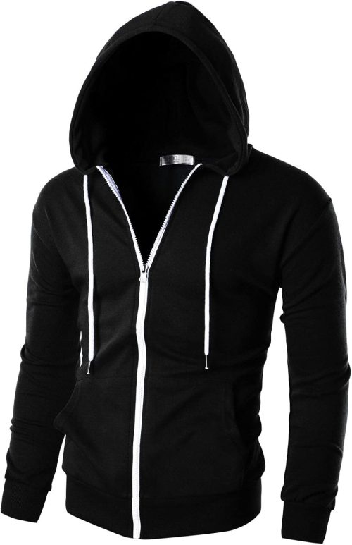 Ohoo Men’s Zip Up Hoodie Lightweight Sweatshirt Full Zip Hooded Jacket