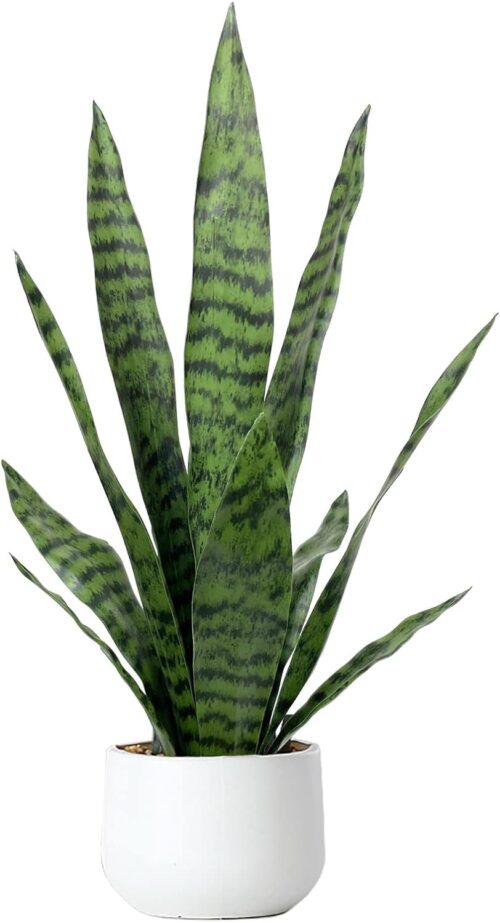 Artificial Snake Plant 22.5″ Faux Agave Fake Sansevieria Artificial Potted Plants for Indoor and Outdoor Home Office Décor (White Pot)