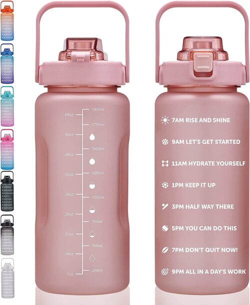 64oz,100oz,128oz Large Motivational Water Bottle with Time Marker, Leakproof & BPA Free Half Gallon/1 Gallon Big Water Bottle with Straw & Handle Tritan Frosted Water Jug for Gym,Fitness,Outdoor Sports