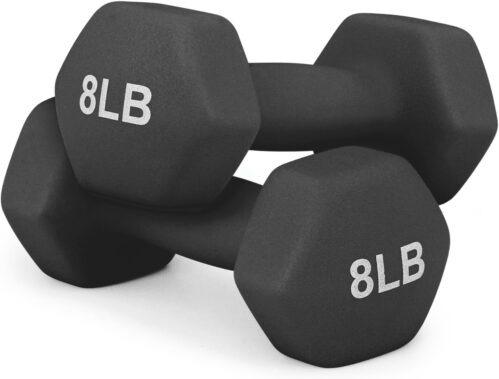 Neoprene Coated Dumbbell Hand Weights Set – 8LB, 10LB, 12LB, 15LB Pairs for Strength Training, Home Workouts and Full-Body Fitness, Hex Shape and Non-Slip Grip