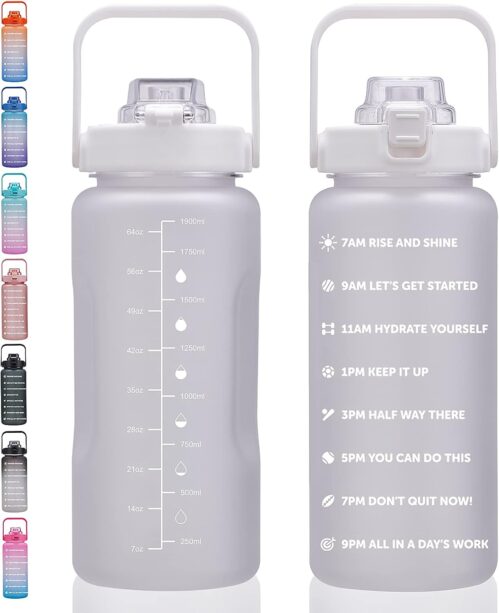 64oz,100oz,128oz Large Motivational Water Bottle with Time Marker, Leakproof & BPA Free Half Gallon/1 Gallon Big Water Bottle with Straw & Handle Tritan Frosted Water Jug for Gym,Fitness,Outdoor Sports