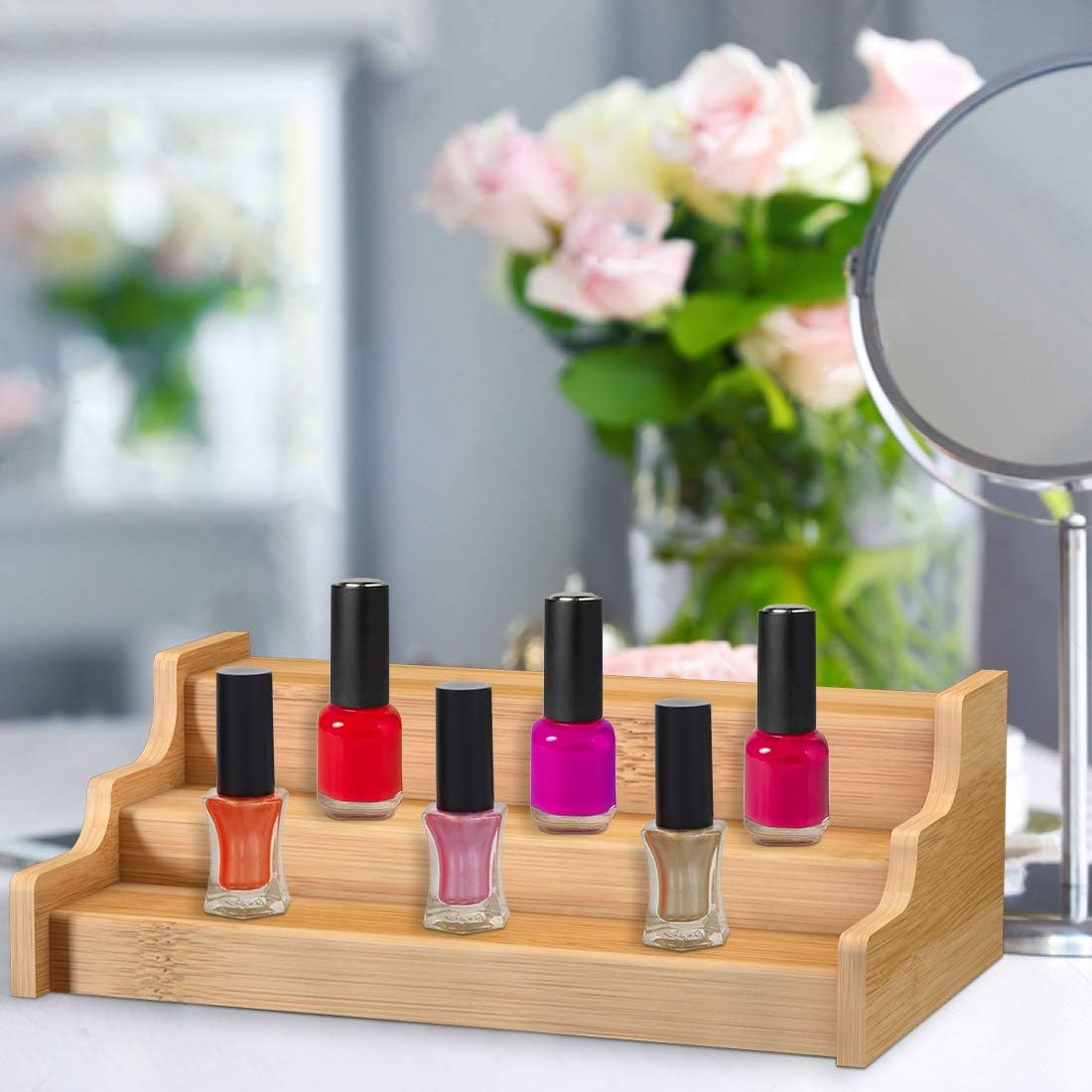 Spice Rack Kitchen Cabinet Organizer- 3 Tier Bamboo Expandable Display Shelf Yellow - Image 5