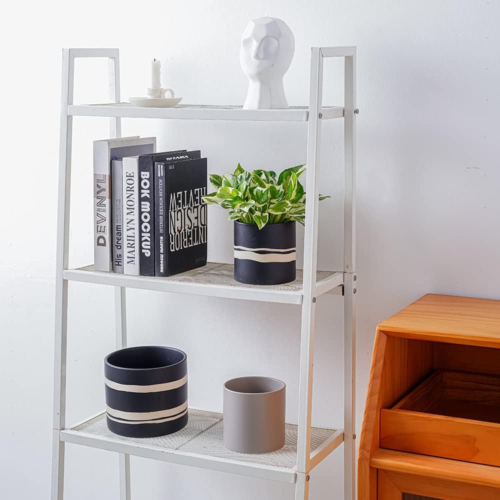 Nihow Modern Ceramic Plant Pot - 5 + 7 Inch Flower Pot for All Indoor Plants - Sturdy Planter Pots with Drainage Hole & Rubber Plugs - Semi-Matte Black & Nature - Plants Not Included - Image 6