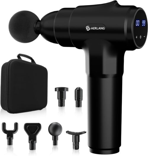 AERLANG Massage Gun Deep Tissue,Electric Muscle Back Massage Gun, Neck Massager for Pain Relief, Percussion Massager with 6 Massages Heads & 20 Speed Back Massager Gun,Birthday Gifts for Men Women