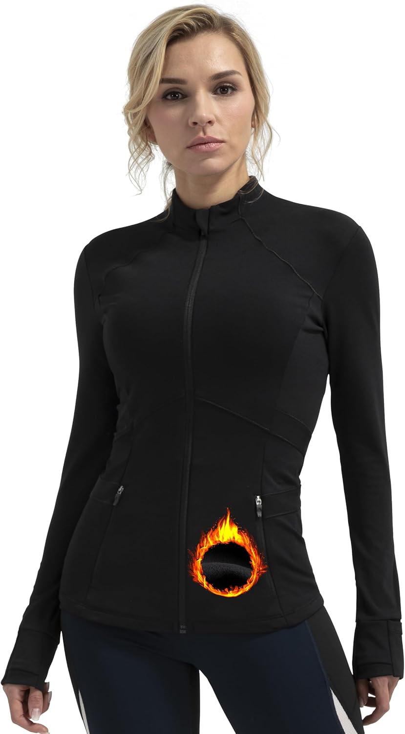 QUEENIEKE Women's Slim Fit Workout Jackets - Zip Up Athletic Running Jacket with Color-blocked Mesh & Thumb Holes