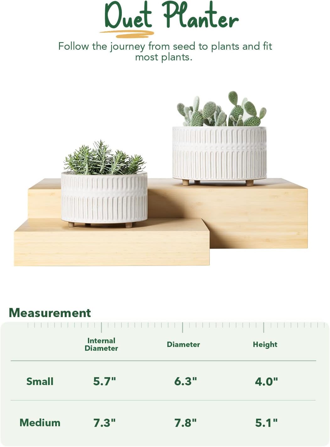 LE TAUCI Succulent Pots, 6.5+8 Inch Ceramic Indoor Plant Pot with Drainage Hole, Modern Round Decorative Flower Pot, Set of 2, Reactive Glaze White - Image 5