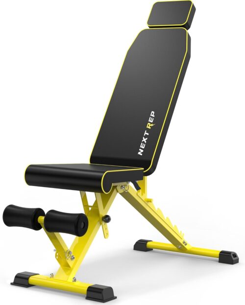 Adjustable Weight Bench,1000 LB Fast Folding Workout Bench for Home Gym Strength Training, Incline Decline Flat Utility Bench Press for Full Body Workout, Upright Storage Yellow Exercise Bench