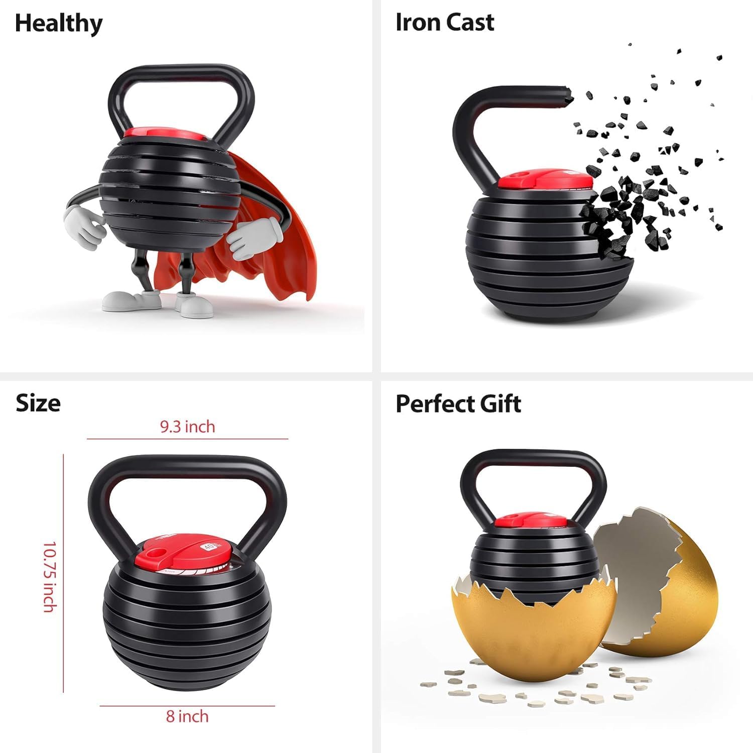 TopMade Adjustable Kettlebell Weights Set Cast Iron Exercise Fitness Kettle Ball Grip 5, 8, 9,12lb Free Weight Men Women Kettlebells for Home Gym Workout Ballistic, Core,Strength Training - Image 6