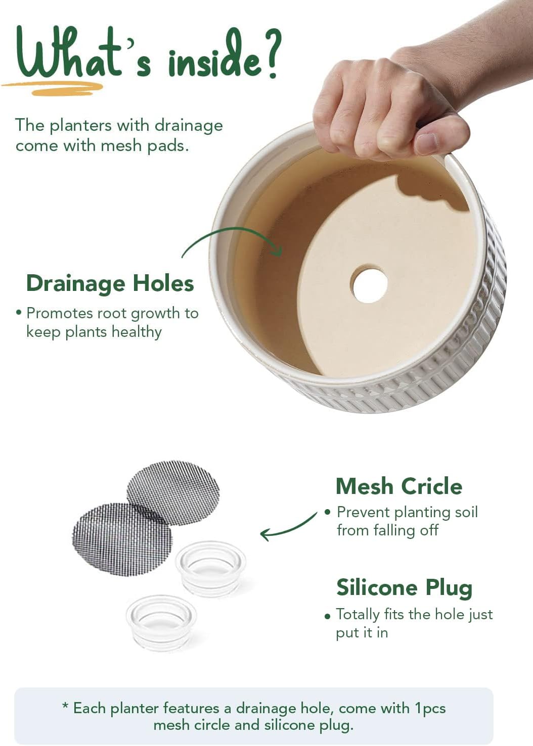 LE TAUCI Succulent Pots, 6.5+8 Inch Ceramic Indoor Plant Pot with Drainage Hole, Modern Round Decorative Flower Pot, Set of 2, Reactive Glaze White - Image 4