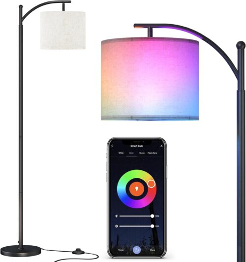 SUNMORY ARC Floor lamp, Smart APP Remote Control Standing Floor lamp with RGB Bulb, Tall Lamp with Hanging Lampshade, Dimmable Floor Lamp, Modern Floor Lamps for Living Room, Bedroom, Office