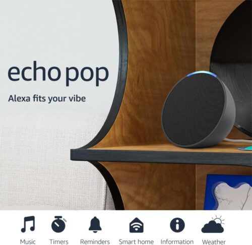 Amazon Echo Pop (newest model), Our smallest Alexa speaker, Fits in any room, Charcoal