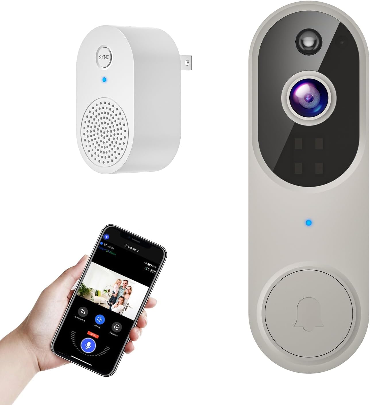 Wireless Wi-Fi Video Doorbell Camera with Two Way Audio, AI Motion Detection, Night Vision and Cloud Storage, 2.4G Wi-Fi only (Linen)