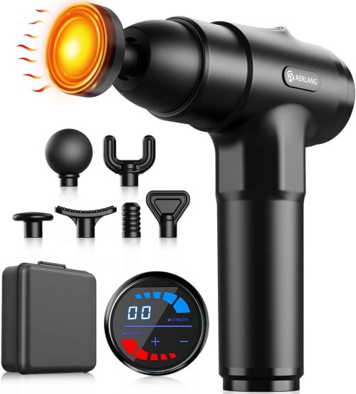 AERLANG Massage Gun with Heat,Deep Tissue Massage Gun, Back and Neck Massager for Pain Relief,Muscle Percussion Massager, Hand held Message Gun with 7 Heads&Silent,Birthday Gifts for Men Women Mother