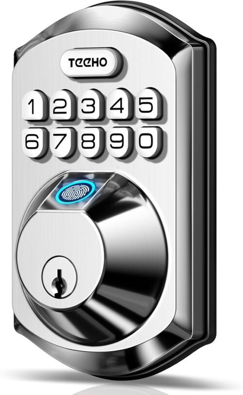 TEEHO TE002 Fingerprint Door Lock – Keyless Entry Door Lock – Electronic Keypad Deadbolt – Smart Locks for Front Door – Auto Lock – Easy Installation – Satin Nickel
