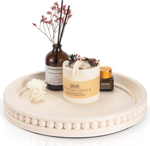 Round Decorative Coffee Table Tray – Boho Concrete Round Tray Home Decor Tray – Cream Coffee Table Decor – Dining Table Trays Decorative – Centerpiece Tray