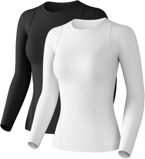 Compression Shirts Woman Long Sleeve Athletic Workout Tops Cool Dry Sun Protection Baselayer for Gym Yoga Running Gear