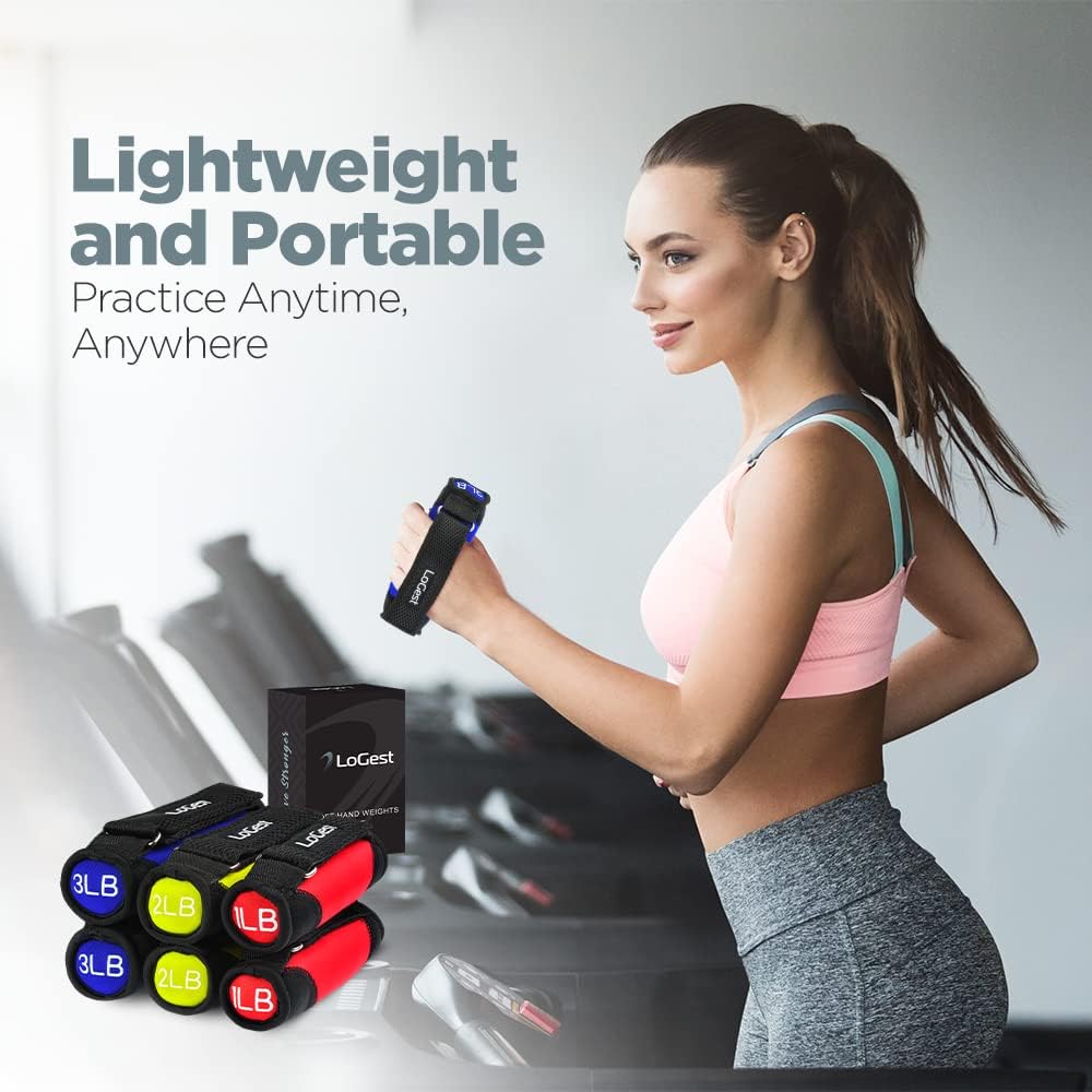 Logest Soft Hand Weights - Adjustable Neoprene Dumbbells (1LB, 2LB, 3LB, 4LB) - Red, Yellow, Blue, Purple - Velcro Straps - Weight Training, Walking, Jogging, Aerobics, Yoga - Image 6