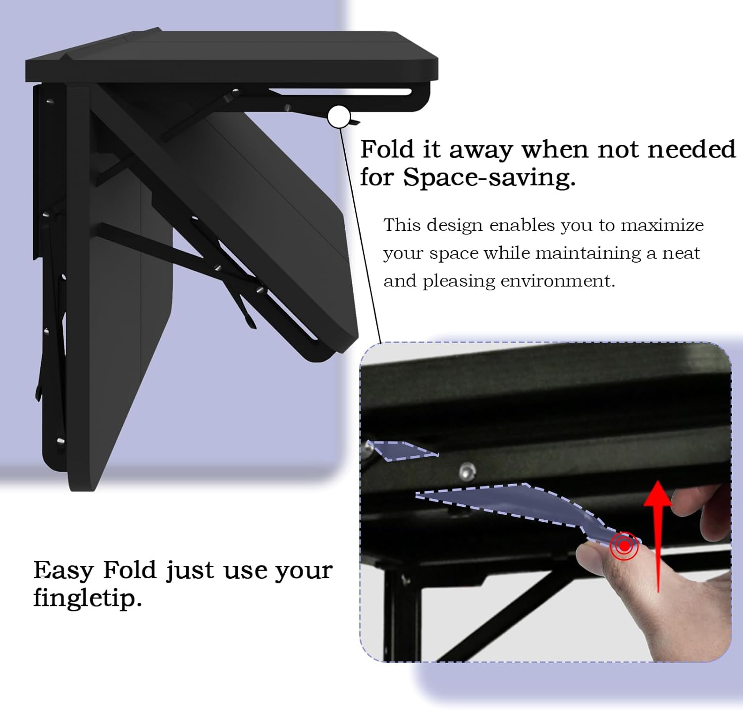 TEAMIX Wall Mounted Folding Table, Black Floating Desk for Small Spaces, Drop Leaf Dining Table for Kitchen Fold Down Laundry Shelf with Heavy-Duty Brackets - Image 6