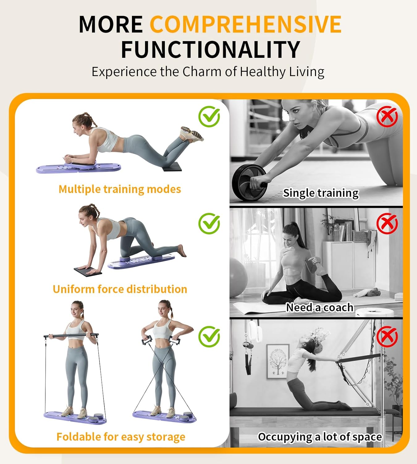 Pilates Board - Pilates Reformer Set, 6 in 1 Pilates Boards for Home Workout, Portable and Foldable Pilates Reformers Machine, Multifunctional Pilates Board for Women - Image 7