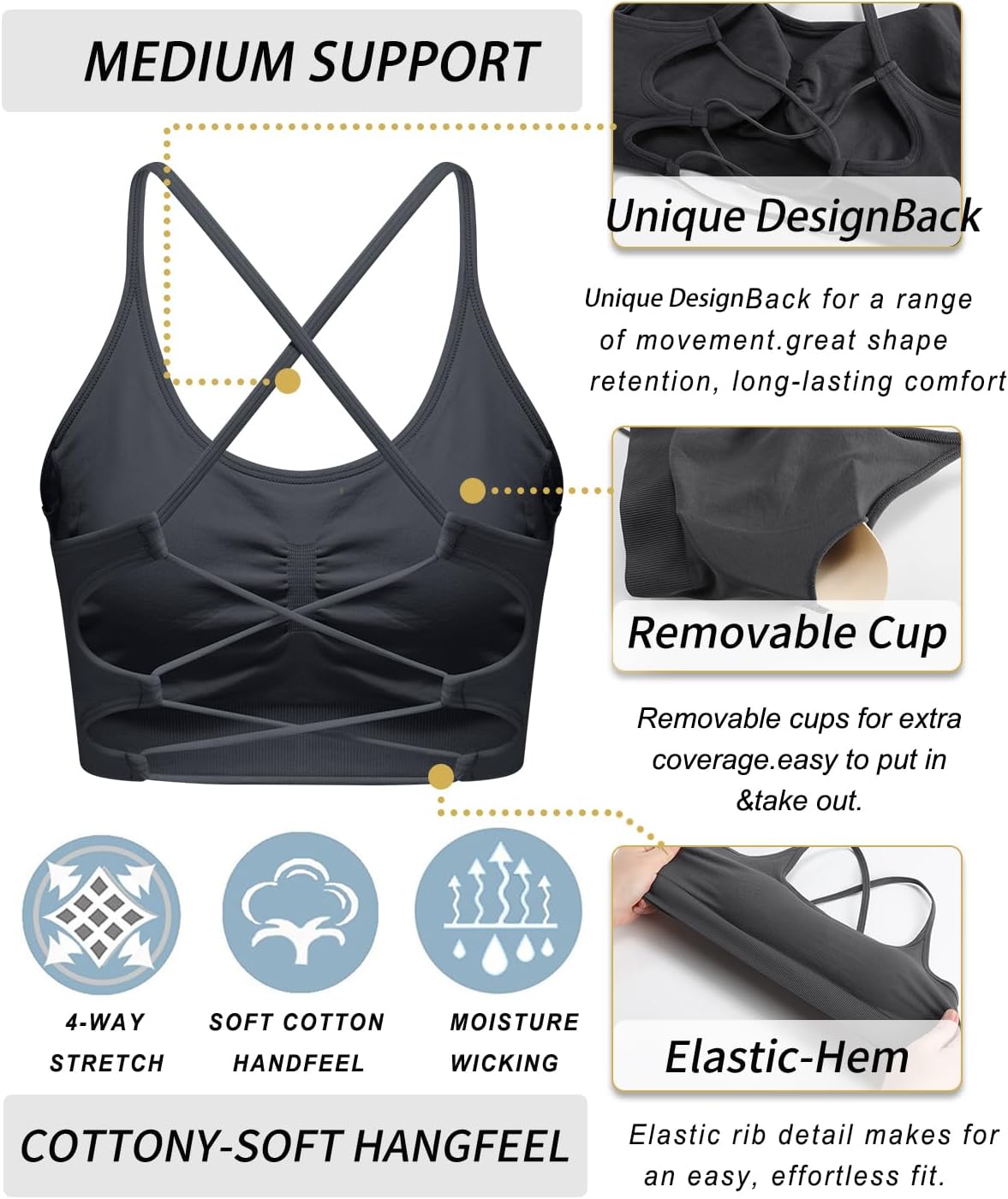 RUNNING GIRL Sports Bras for Women,Sexy Crisscross Back Seamless Padded Sports Bra Medium Support with Removable Pads - Image 5