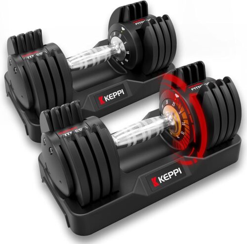 Keppi Adjustable Dumbbells Set, 25lb/55lb Dumbbells with Anti-Slip Metal Handle for Exercise & Fitness Fast Adjust Weight for Full Body Workout Fitness