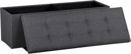 SUPER DEAL Folding Storage Ottoman Bench Foot Rest Storage Chest,15 x 43 x 15 Inches End of Bed Bench with Divider for Living Room Bedroom Entryway, 660 lbs Load Capacity, Linen Fabric, Dark Grey
