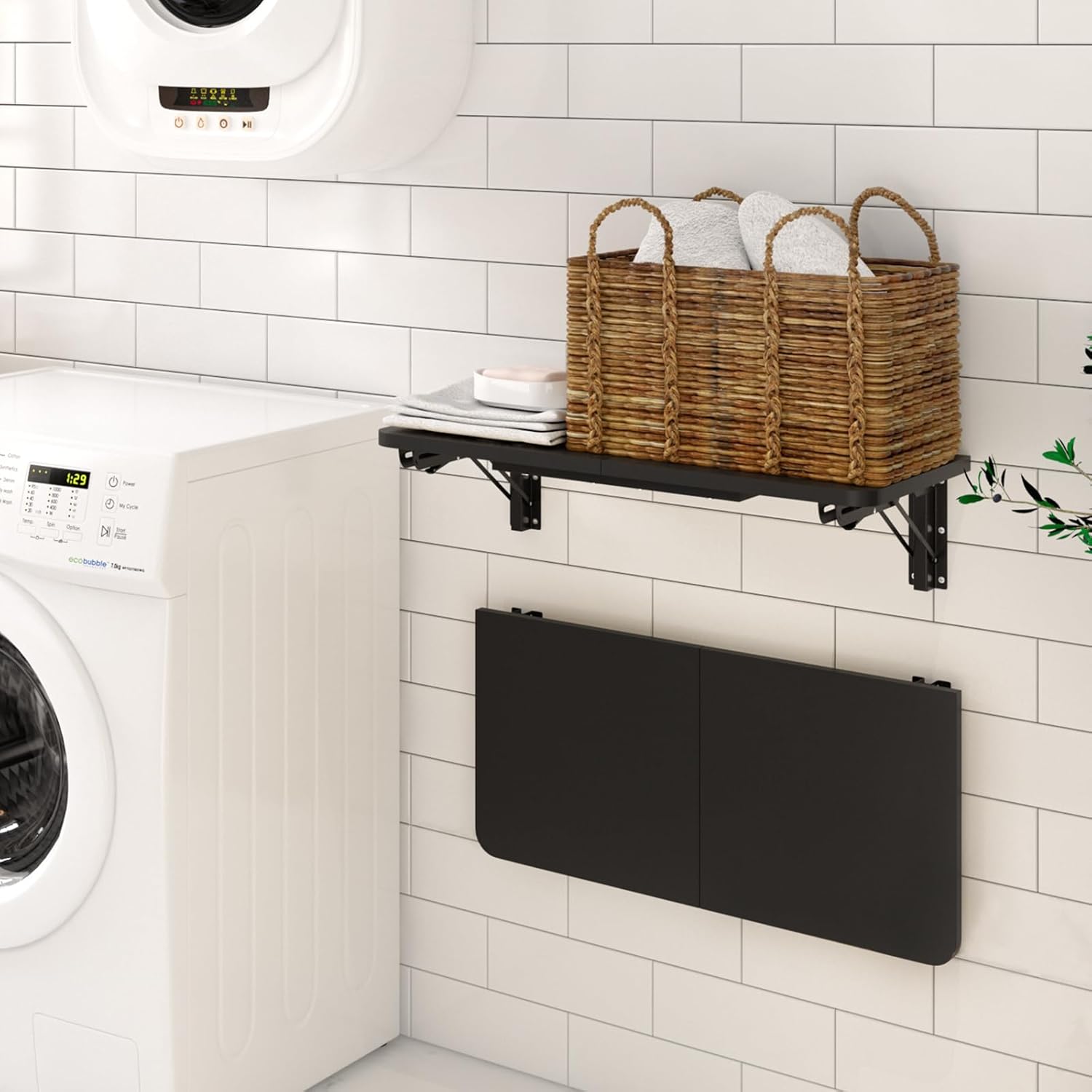 TEAMIX Wall Mounted Folding Table, Black Floating Desk for Small Spaces, Drop Leaf Dining Table for Kitchen Fold Down Laundry Shelf with Heavy-Duty Brackets - Image 7