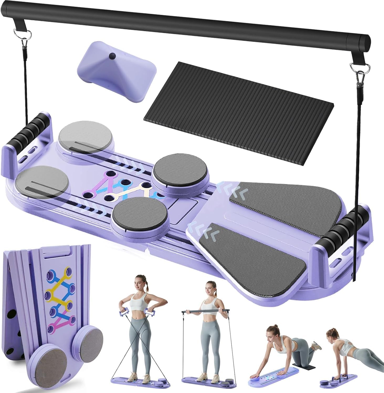 Pilates Board - Pilates Reformer Set, 6 in 1 Pilates Boards for Home Workout, Portable and Foldable Pilates Reformers Machine, Multifunctional Pilates Board for Women