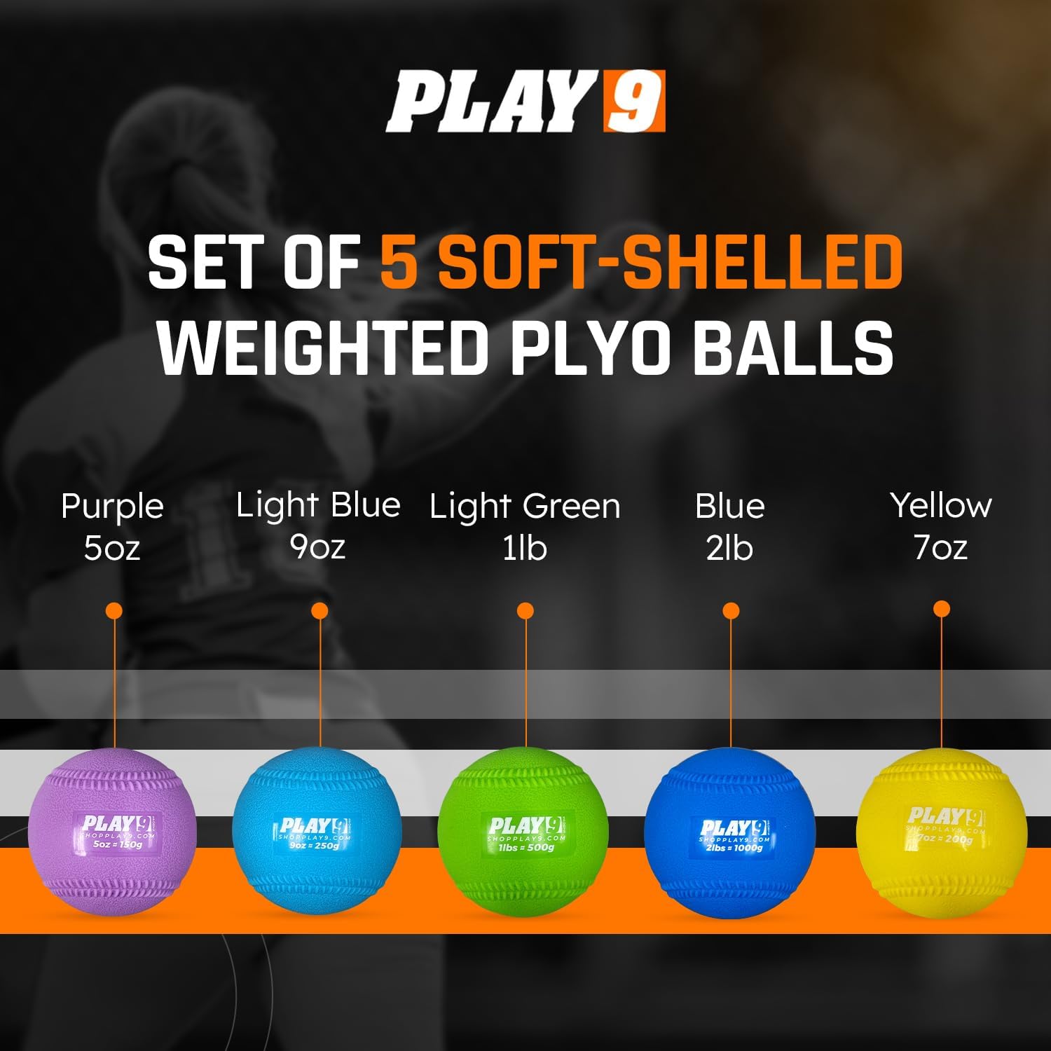 Shop Play 9 Plyoball Weighted Ball Set for Throwing and Pitching Training - Heavy Mini Training Balls for Baseball - Builds Speed, Strength, & Muscle Memory - Image 2