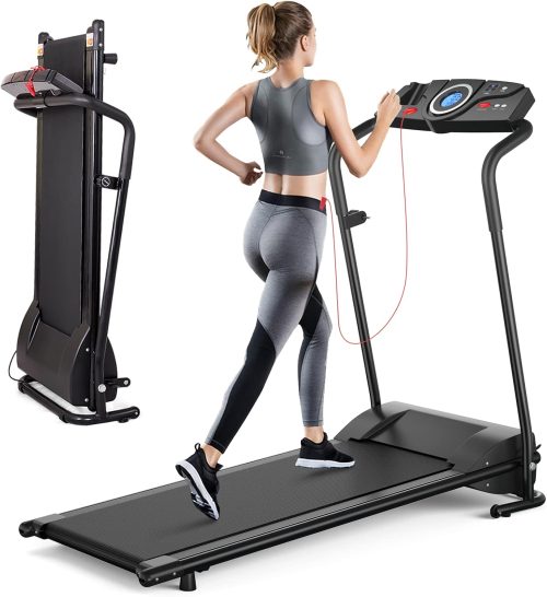 Electric Folding Treadmill, Portable Treadmills for Home, Motorized Treadmill Running Machine with LCD Display, Water Holder & 12 Preset Programs, Compact Treadmill for Small Space Foladable