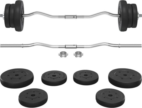 Yaheetech Barbell Set – Olympic Curl Bar & Weights (66LB, 55LB, 44LB) with Chrome Finish & Black Color