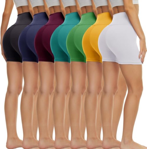 TNNZEET 7 Pack Biker Shorts for Women – 5”/8”/3” High Waisted Workout Tummy Control Spandex Gym Shorts for Yoga Athletic