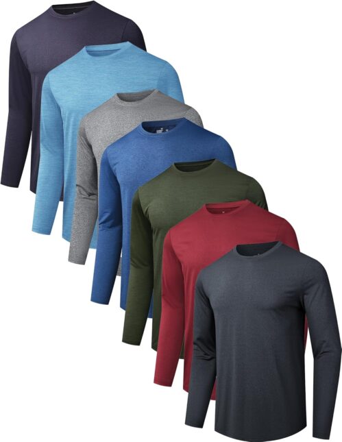 7 Pack Long Sleeve Shirts for Men Moisture Wicking Sun Protection UV UPF SPF Performance Quick Dry T-Shirt for Casual