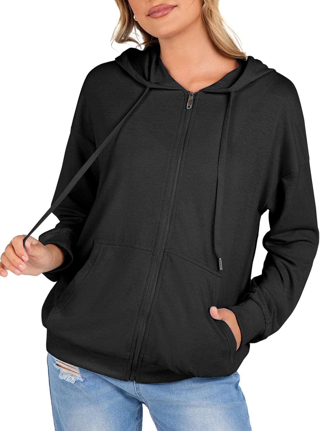 Zeagoo Women's Lightweight Hoodies Full Zip Up Oversized Sweatshirts with Pockets Long Sleeve Thin Casual Hooded Jackets - Image 4