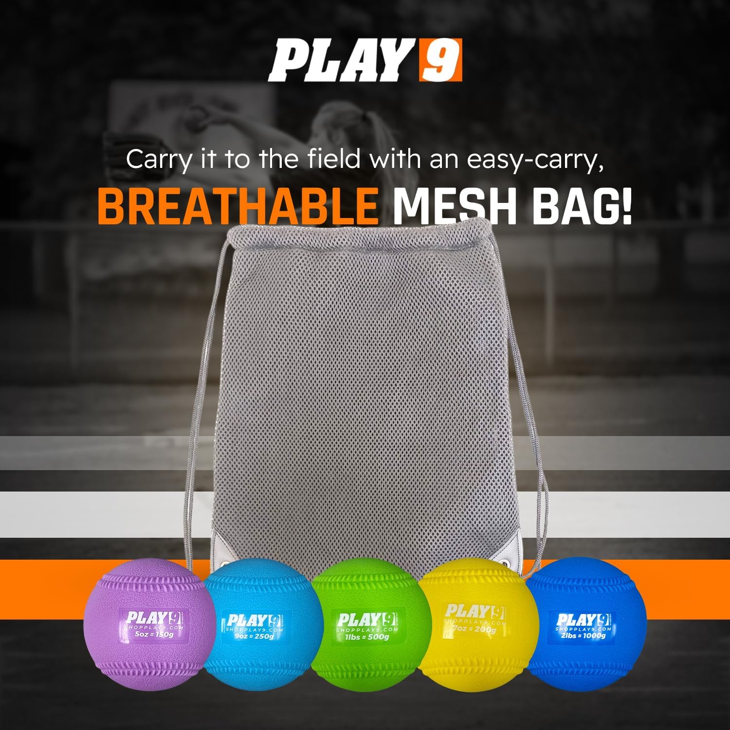 Shop Play 9 Plyoball Weighted Ball Set for Throwing and Pitching Training - Heavy Mini Training Balls for Baseball - Builds Speed, Strength, & Muscle Memory - Image 7