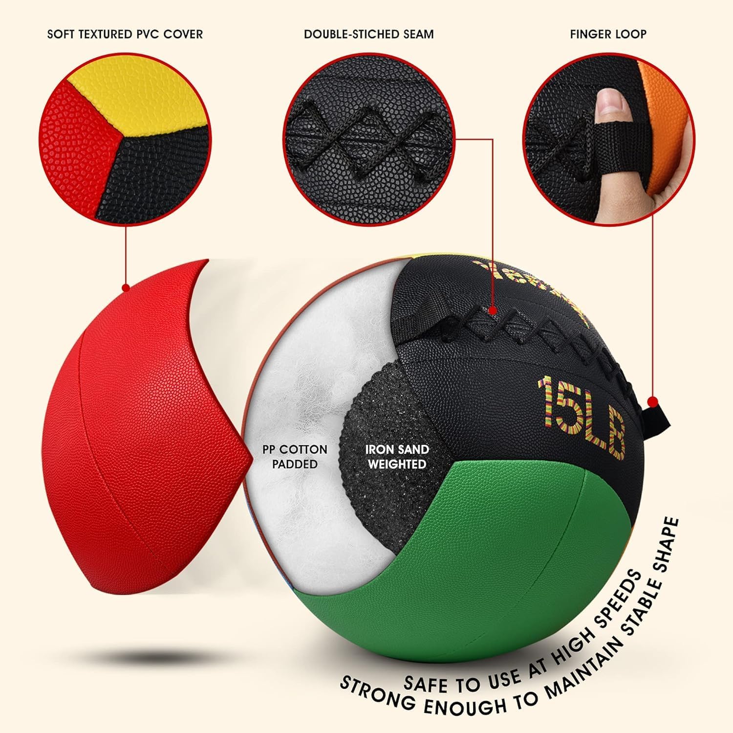 Yes4All Wall Ball, Soft Leather Weighted Iron Sand Med Ball for Dynamic Multifunctional Exercise, 6lbs - 30lbs - Image 5