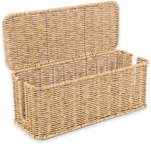 Cable Management Box, Handmade Rattan Cable Organizer, 2 Open Slots Cords Hider Box, Under Desk Cord Organizer for Computer Router USB Hub & Power Strip, Patent Pending, 13″ x 5.1″ x 5.1″, Natural