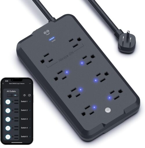 Geeni Surge Ultra Smart Surge Protector – 8 Outlet Power Strip with 6 Smart + 2 Always-On, 1200 Joules, Remote Control, Alexa & Google Assistant Compatible