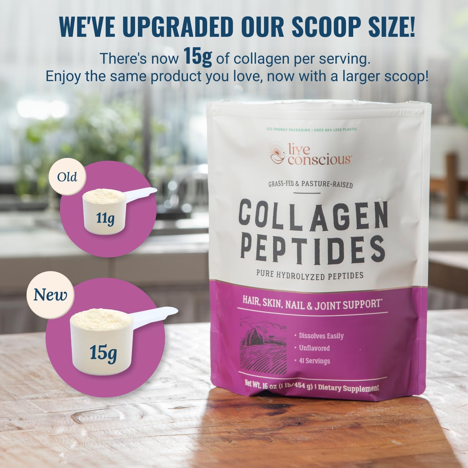 Live Conscious Collagen Peptides Powder - Naturally-Sourced Hydrolyzed Collagen Powder - Hair, Skin, Nail, and Joint Support - Type I & III Grass-Fed Collagen Supplements for Women and Men - 16oz - Image 4