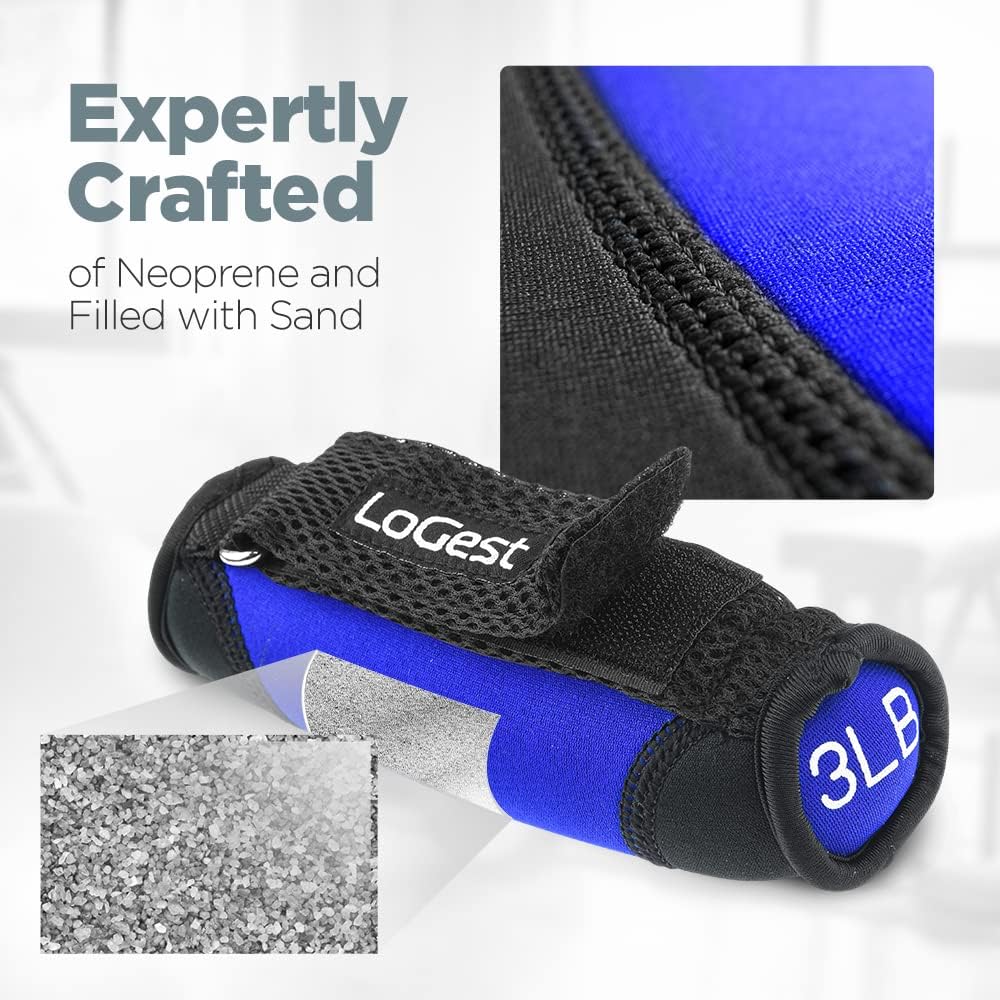 Logest Soft Hand Weights - Adjustable Neoprene Dumbbells (1LB, 2LB, 3LB, 4LB) - Red, Yellow, Blue, Purple - Velcro Straps - Weight Training, Walking, Jogging, Aerobics, Yoga - Image 4