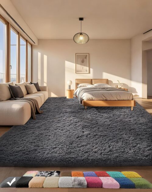 Ophanie Area Rugs for Bedroom Living Room, Grey Fluffy Fuzzy Shag Shaggy Soft Plush Carpet, 4×6 Indoor Floor Gray Rug for Kids Home Dorm Decor Aesthetic